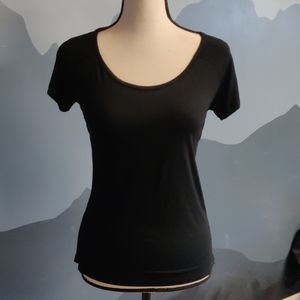 NWT Sexy black open back yoga tee top shirt S